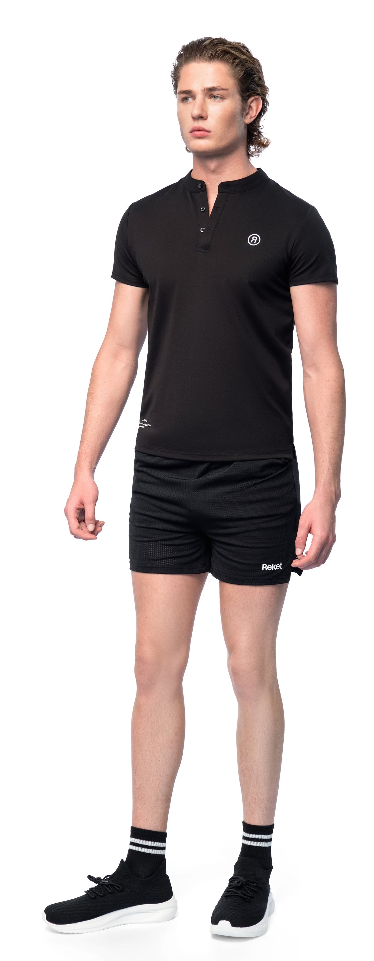 Model wearing The Prime Polo, front view