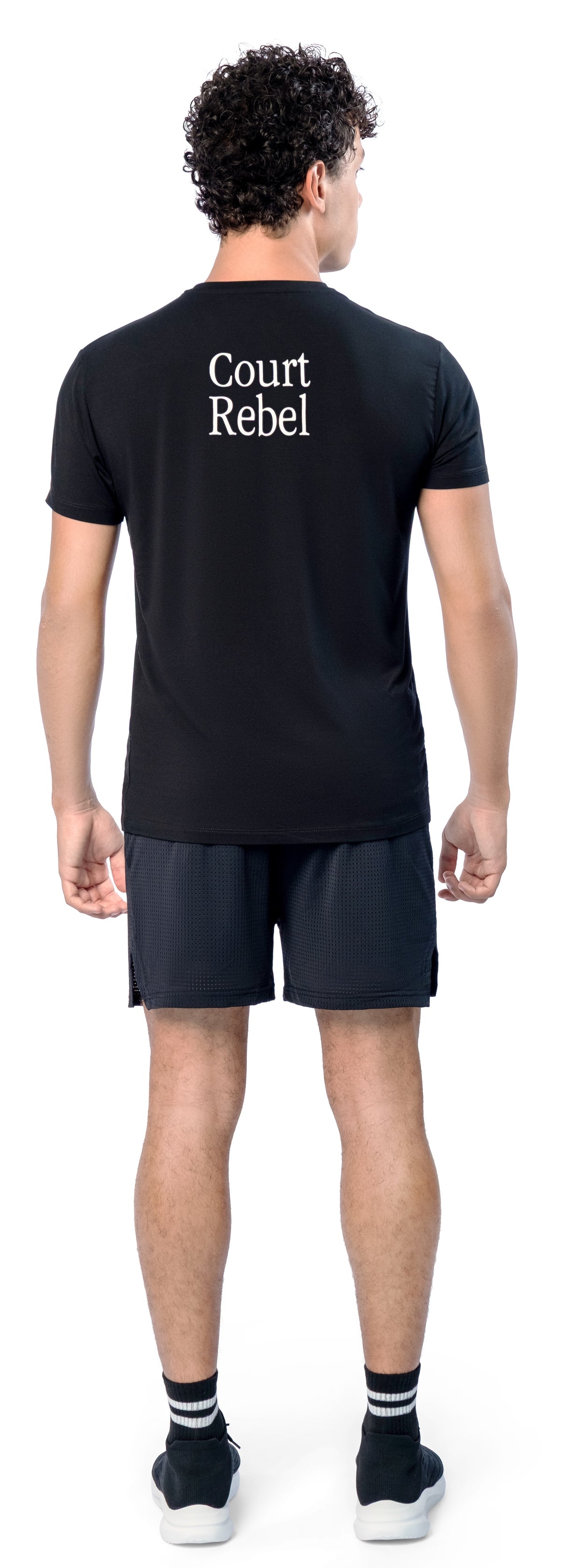 Model wearing Core Tee, back view